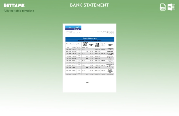 модерен стил, шаблон за збор за извод од банка, Израел Леуми